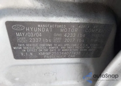 2004 Hyundai Sonata from USA, damaged, VIN KMHWF25S34A077438